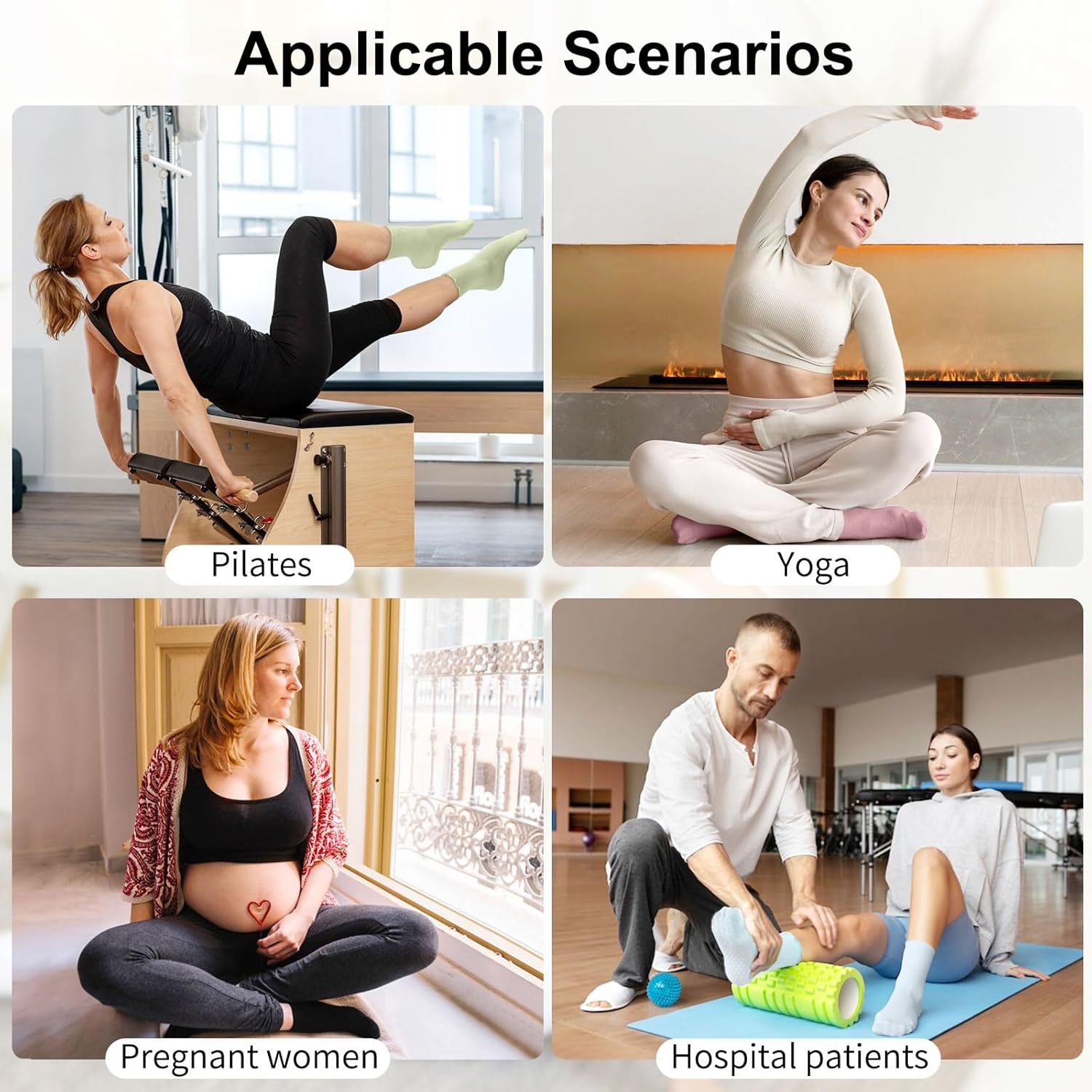 3 Pairs Pilates Socks for Women, Non-slip Grips Yoga Socks Ruffle Cuff for Ballet Barefoot Workout Socks - Image 6