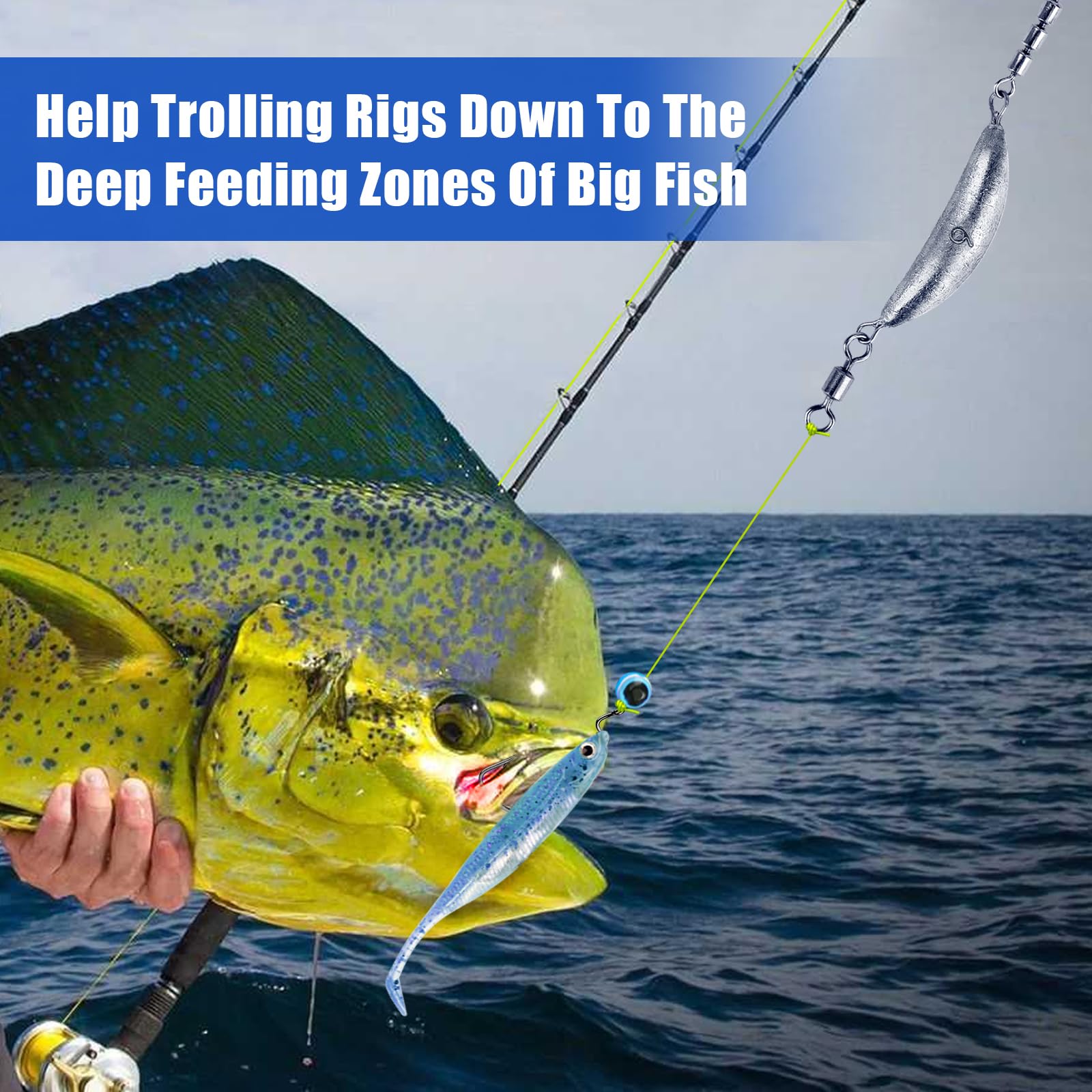 THKFISH Plomo giratorio de pesca, plomos de media luna con 3 rodillos giratorios, plomos de pesca, juego de pesas de pesca en línea, plomos de torpedo, agua dulce salada, 1/2-6 onzas, plateado