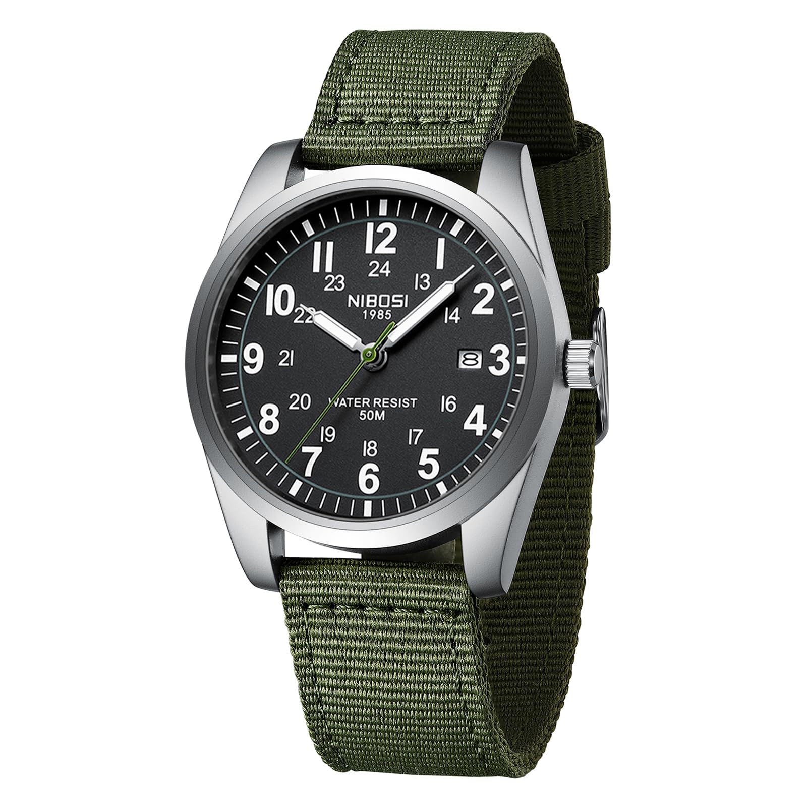 Men's Watch Fashion Military Green Watches for men Waterproof Chronograph Quartz Casual Wrist Watches Nylon Strap Date