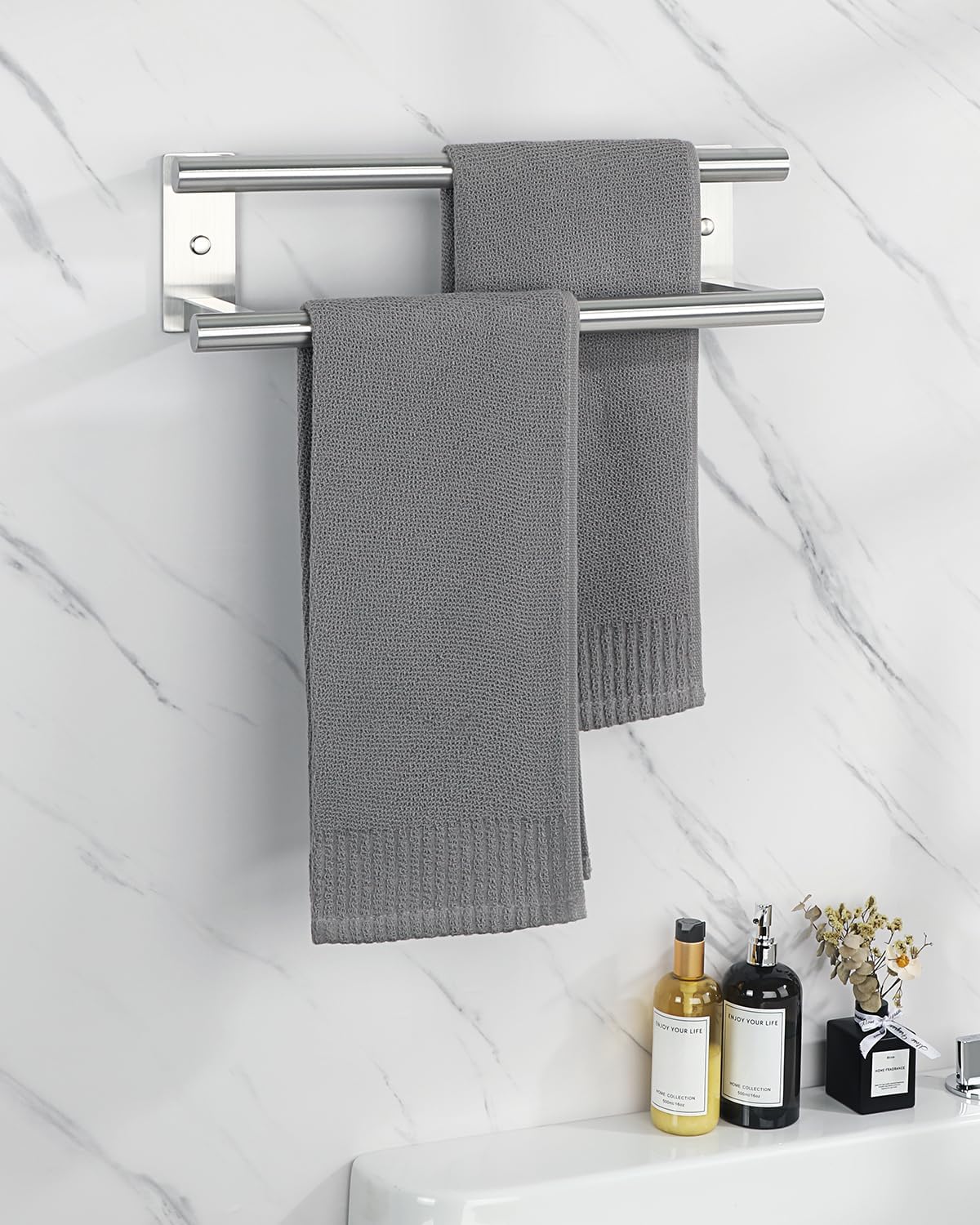 Alise Bathroom Double Towel Bar, 16 Inch Wall Mount Towel Holder, Towel Racks for Bathroom, SUS304 Stainless Steel Towel Hanger, Thickened Pipe with Strong Load-Bearing Capacity, Nickel