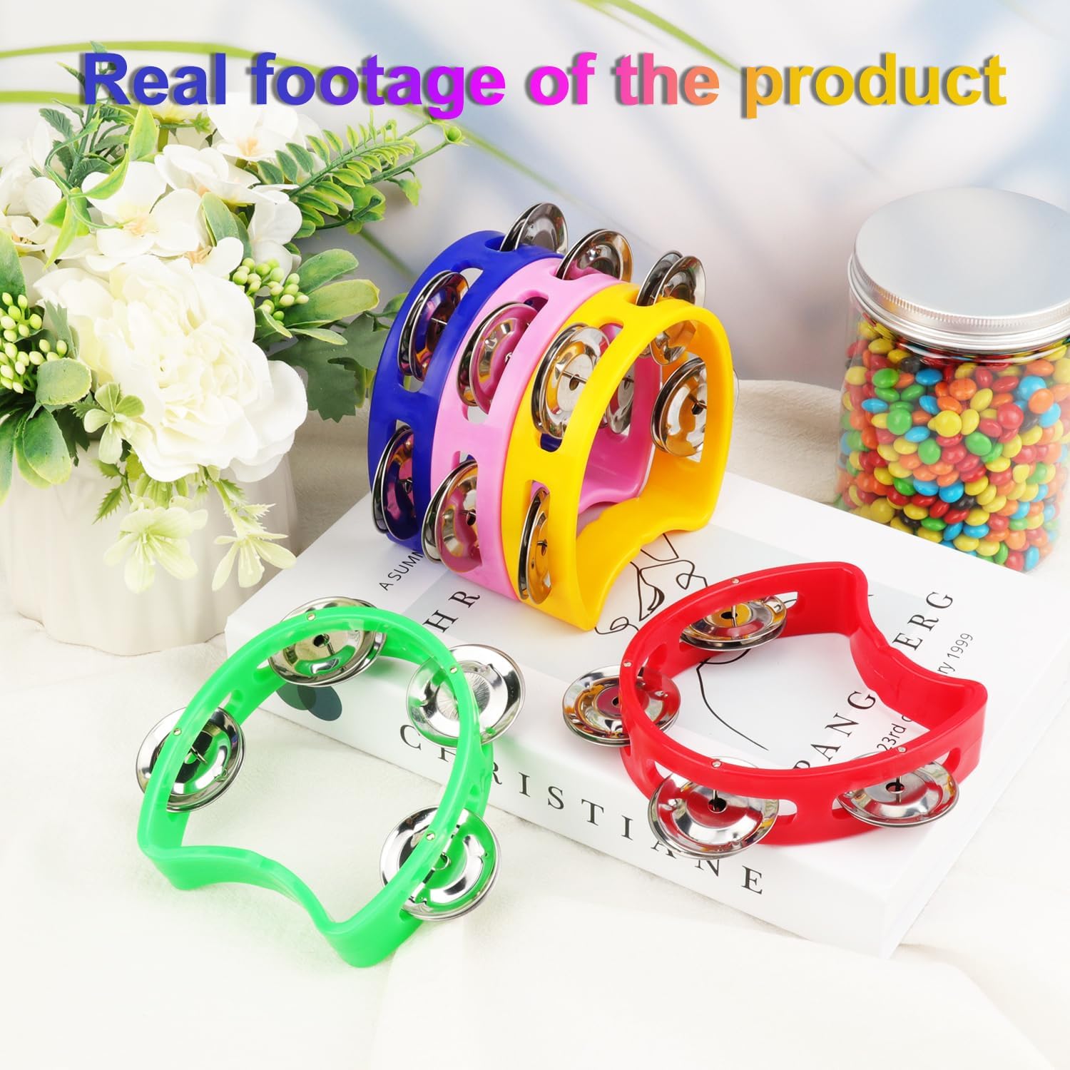 40 Pack 4 inch Mini Tambourines Bulk, Colorful Plastic Tambourine Church, Small Handheld Tambourine with 4 Bells, Perfect for Parties, Dance Musical Instruments(5 Colors)
