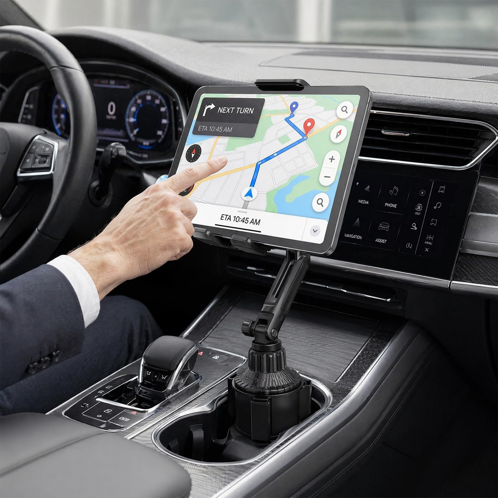 Support de Voiture pour Tablette, Support de Voiture avec Bras réglable | porte-gobelet de voiture avec bras pivotant réglable et flexible, pour Tablette Phone 4-13"
