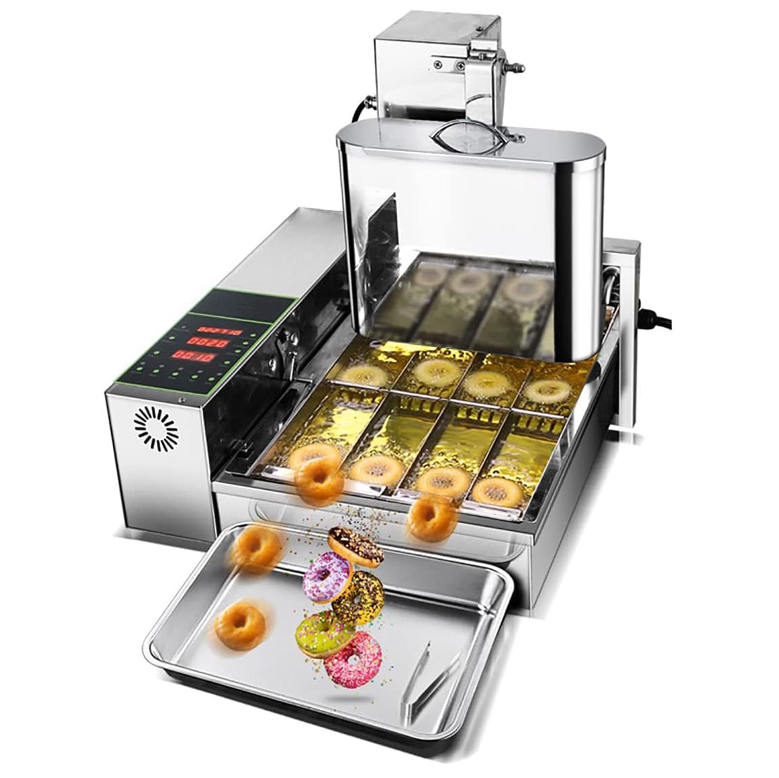 Kommerzieller Automatischer Donut Maker, Donut-Maschinenhersteller, 4 Reihen Digitale Donut-Fritteuse Mit Bedienfeld, Einstellbare Donut-Dicke Aus Edelstahl, Snack-Food-Schnellausrüstung