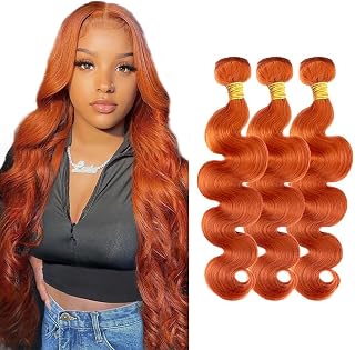 Ginger Bundles Human Hair Orange Body Wave Bundles 22 24 26 Inch Unprocessed Brazilian Virgin Hair Double Weft 3 Bundle Burnt Orange Bundle Human Hair Extensions 150g