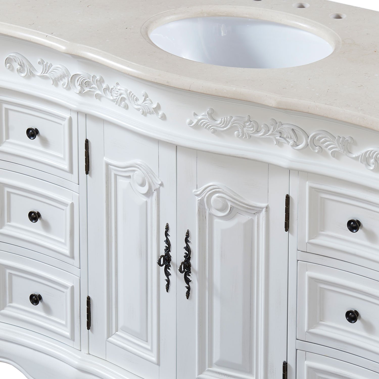 Silkroad Exclusive Countertop Marble Single Sink Bathroom Vanity with
