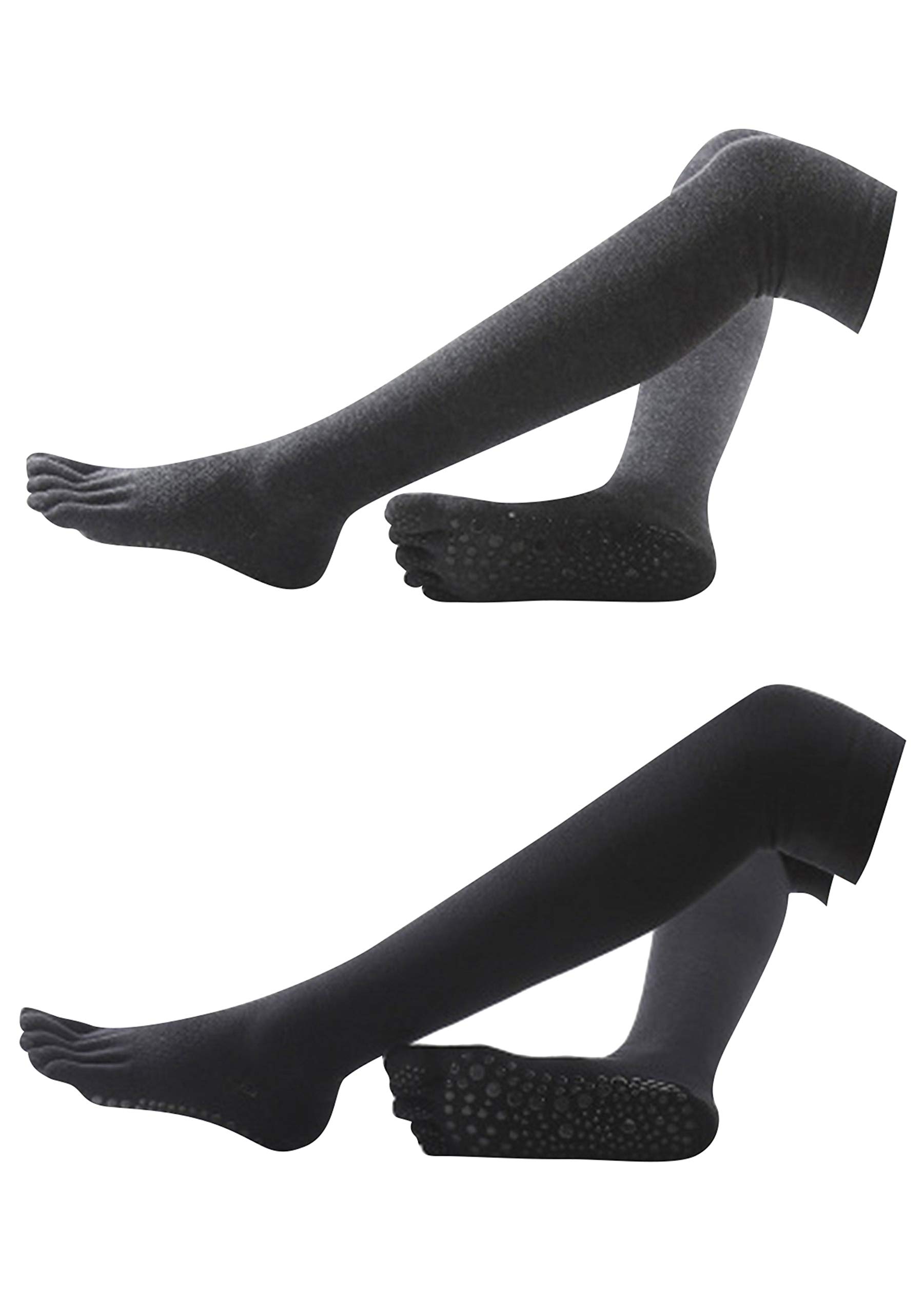 DIACACY Women’s Solid Color Knee High Non-Slip Socks Open toe Skid Grip Yoga Socks BLK+Grey