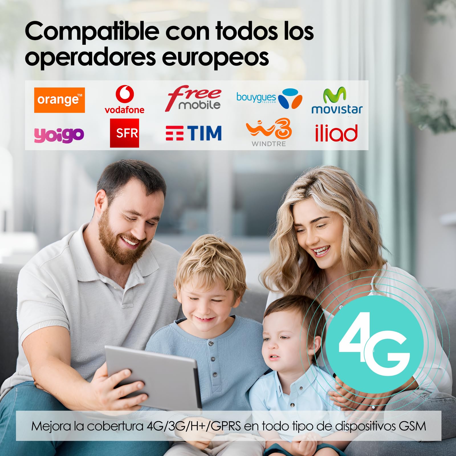 Amplificador Señal Móvil 4G LTE 4 Bandas B20/8/3/1 - Cobertura 250m² para Casa, Oficina y Zonas Rurales - Kit con Antena Yagi y Cable 15m - Compatible con Movistar/Orange/Vodafone