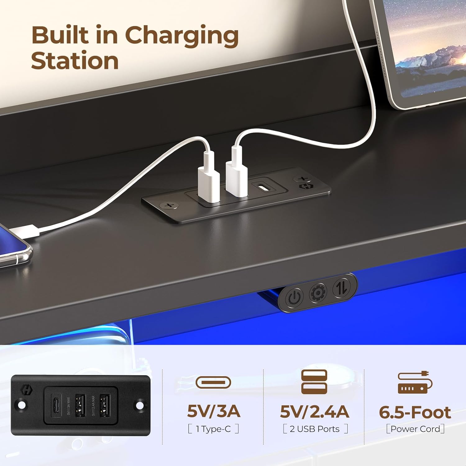 Rolanstar Twin Bed Frame with Headboard, LED Bed with Bookcase Storage and Charging Station, Metal Platform Bed with Glass Shelves, No Box Spring Needed, Noise-Free, Black - Image 5