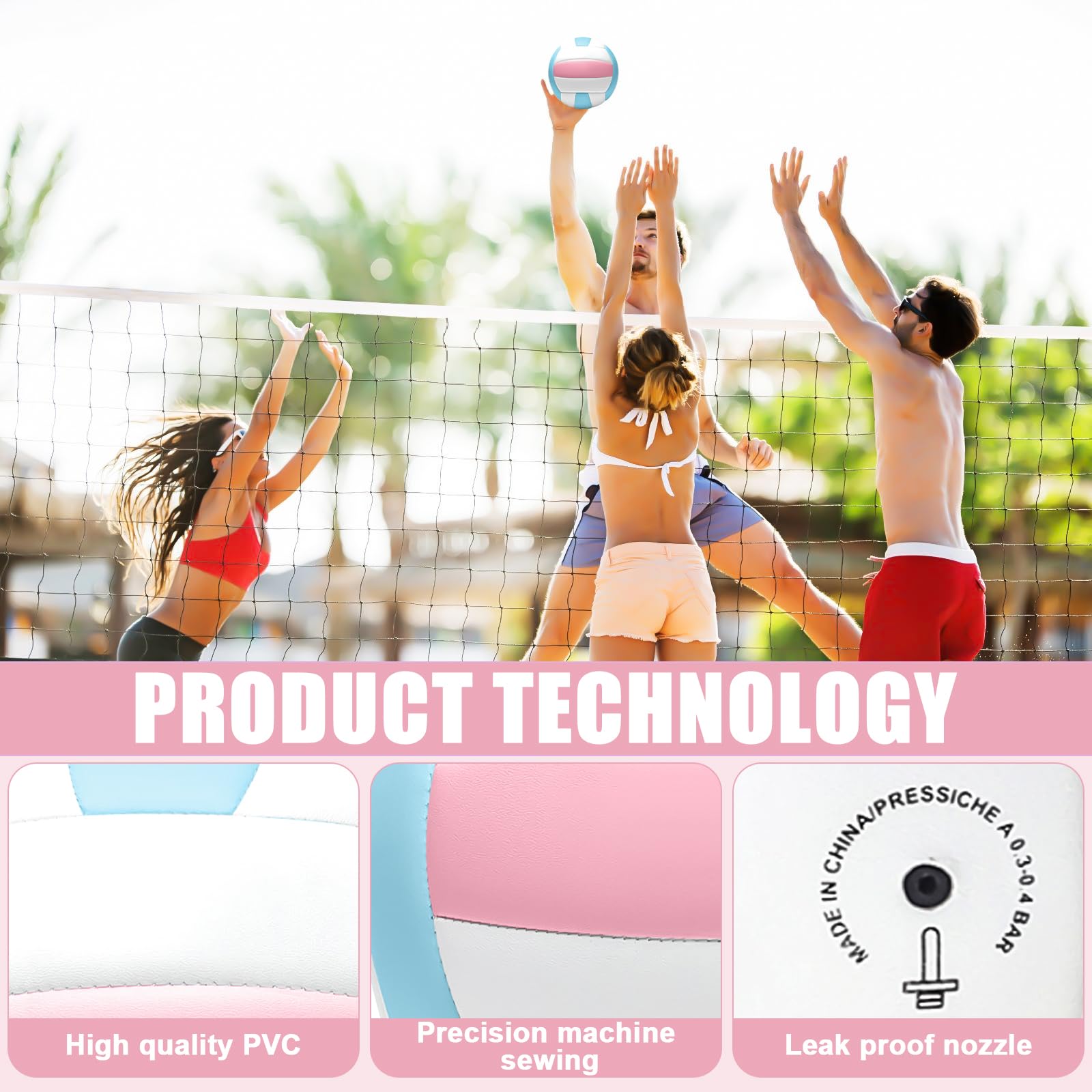 Behogan Beachvolleyball Größe 5 - Weiches Leder Für Strand & Halle Mit Ballpumpe