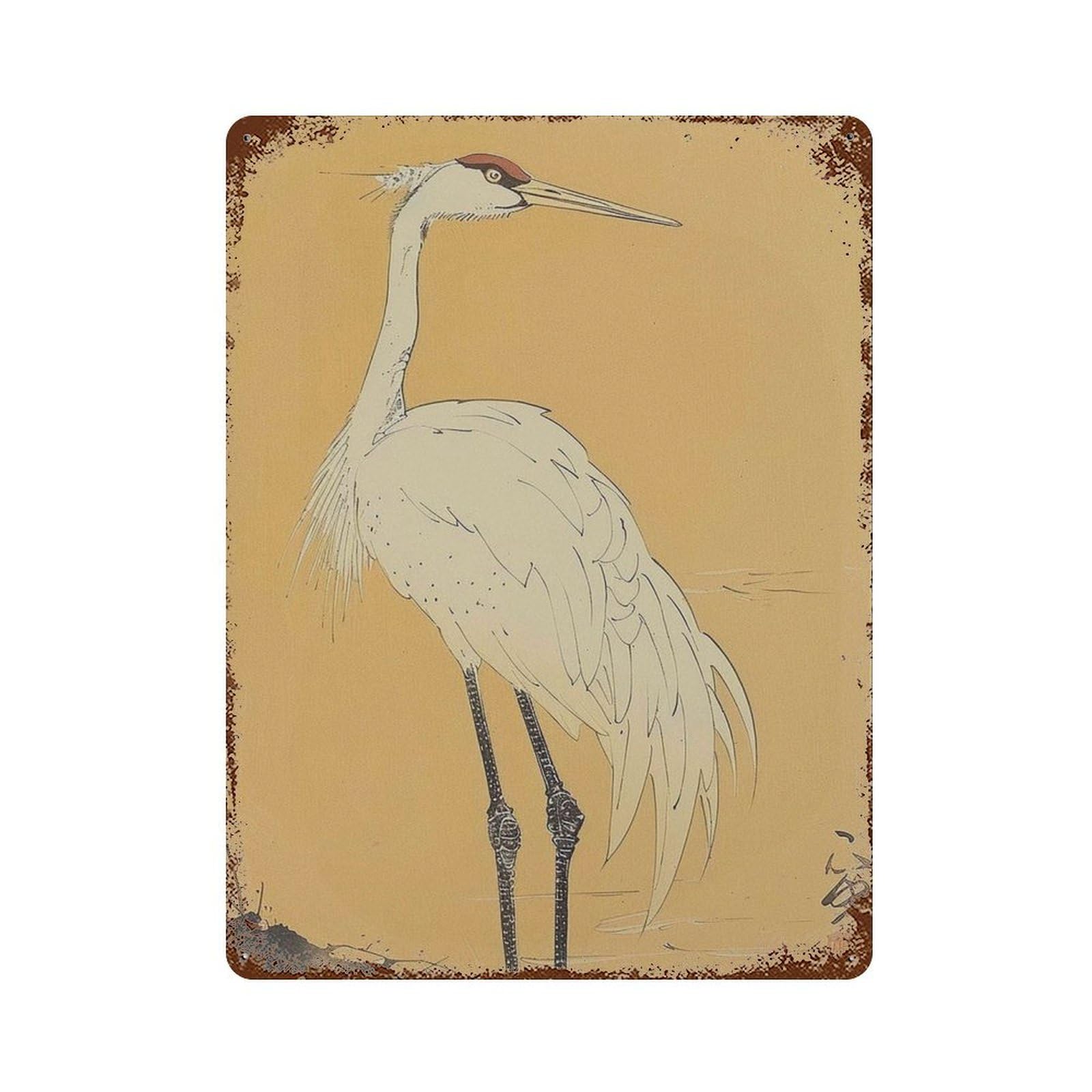 xiaoxiaoshen Japanese Crane Minimalist Bird Wabi Sabi Ukiyo Wall Decor Art Metal Tin Poster Modern Home Decor Art Home Bar Shop Decorations Vintage Sign 40x30cm