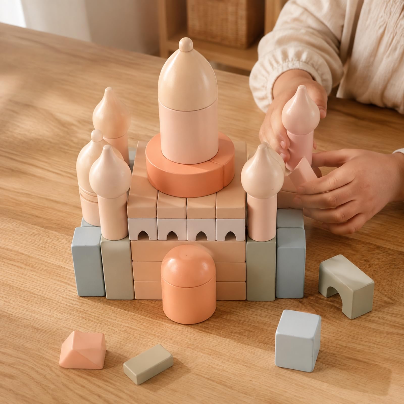 Gioco di Costruzioni con Torrioni Ti Costruzioni in Legno con Elementi Archittonici Educativo Gioclo per Costruzione da