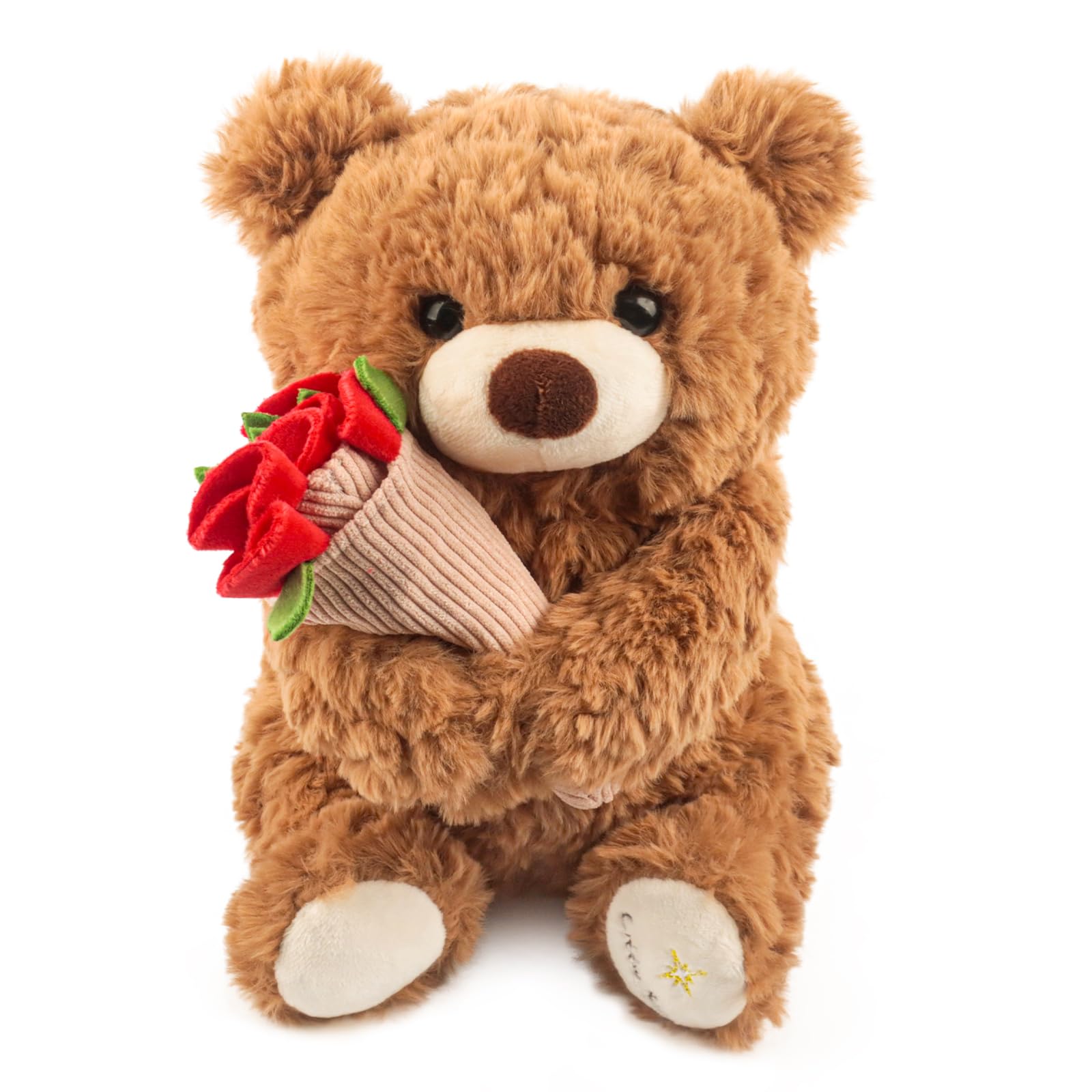 Oso de peluche con rosa y gorro, 30 cm, oso de tela, oso de peluche, suave oso de peluche, regalo de San Valentín (marrón)