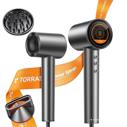 TORRAS Stream Travel Secador de pelo de alta velocidad, secador de pelo modo de cuidado del cabello, velocidad del viento 96.1 fts, 200 millones de