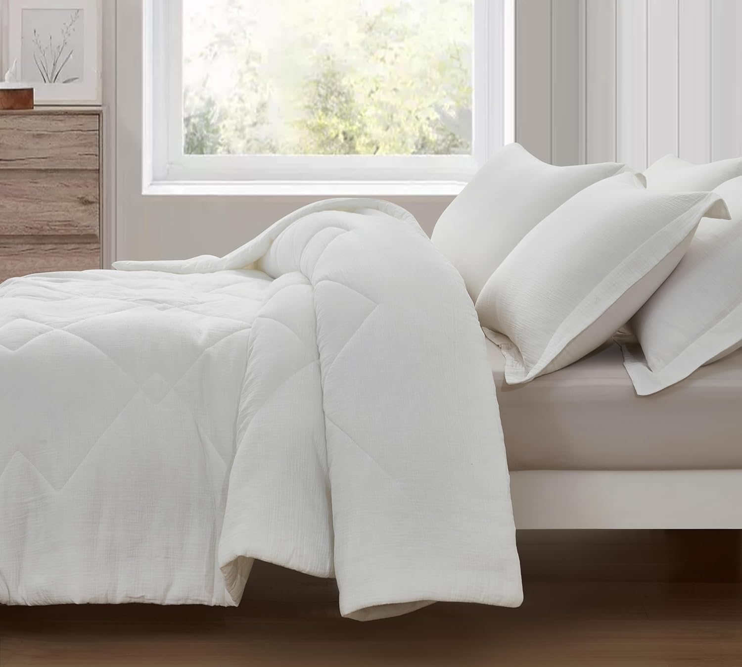 Chezmoi Collection Skye 3-Piece Breathable Lightweight Cotton Gauze Comforter Set King, White Reversible Soft Washed 100% Cotton Muslin Thin Comforter, 130GSM Fill Summer Blanket