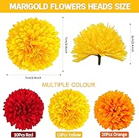Vista 4 de 40 cabezas de flores de caléndula de 2.75 pulgadas a granel, flores artificiales de caléndula de seda para Diwali, decoración del hogar, guirnalda