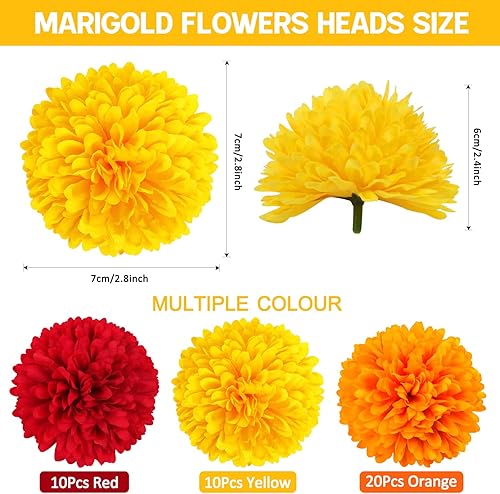 Miniatura 4 de 40 cabezas de flores de caléndula de 2.75 pulgadas a granel, flores artificiales de caléndula de seda para Diwali, decoración del hogar, guirnalda