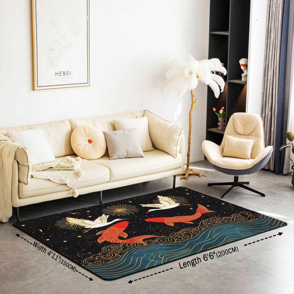 Homewish Tapis Salon 150x200cm Poisson Koï Rouge