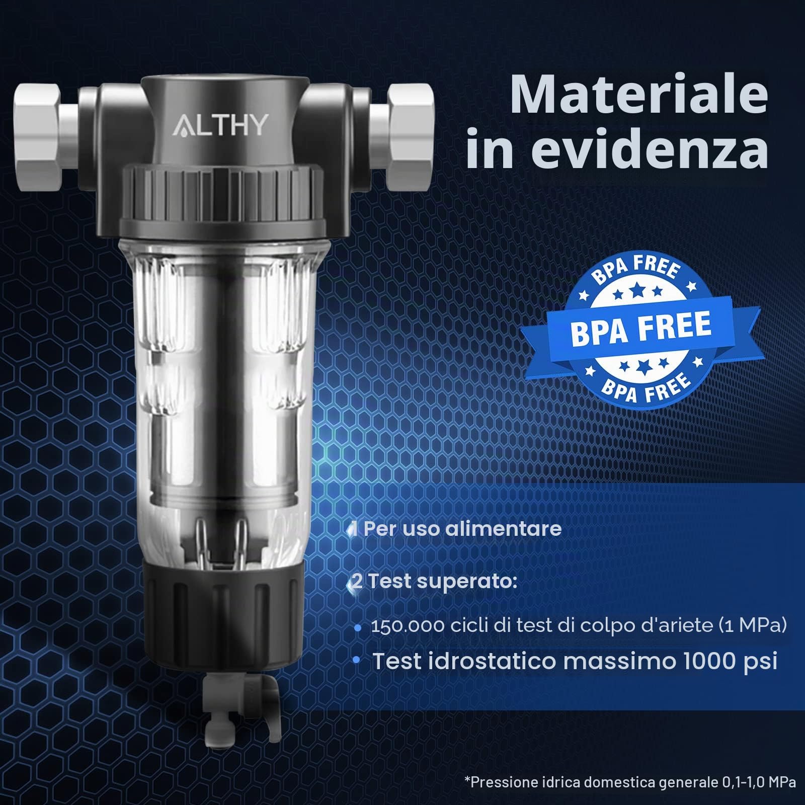 ALTHY Filtro per Sedimenti a Pulizia Rapida, Filtro per Sedimenti Riutilizzabile per Tutta la Casa, Sistema di Prefiltrazione Lavabile per Acqua di Rete/Pozzo, G1/2" + 3/4" (3 filtri inclusi)