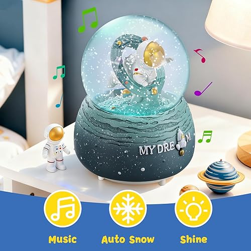 Miniatura 4 de Globos de nieve de astronauta, globo de nieve musical con purpurina de 3.150 in para explorar el vasto cielo estrellado, globo de nieve musical de