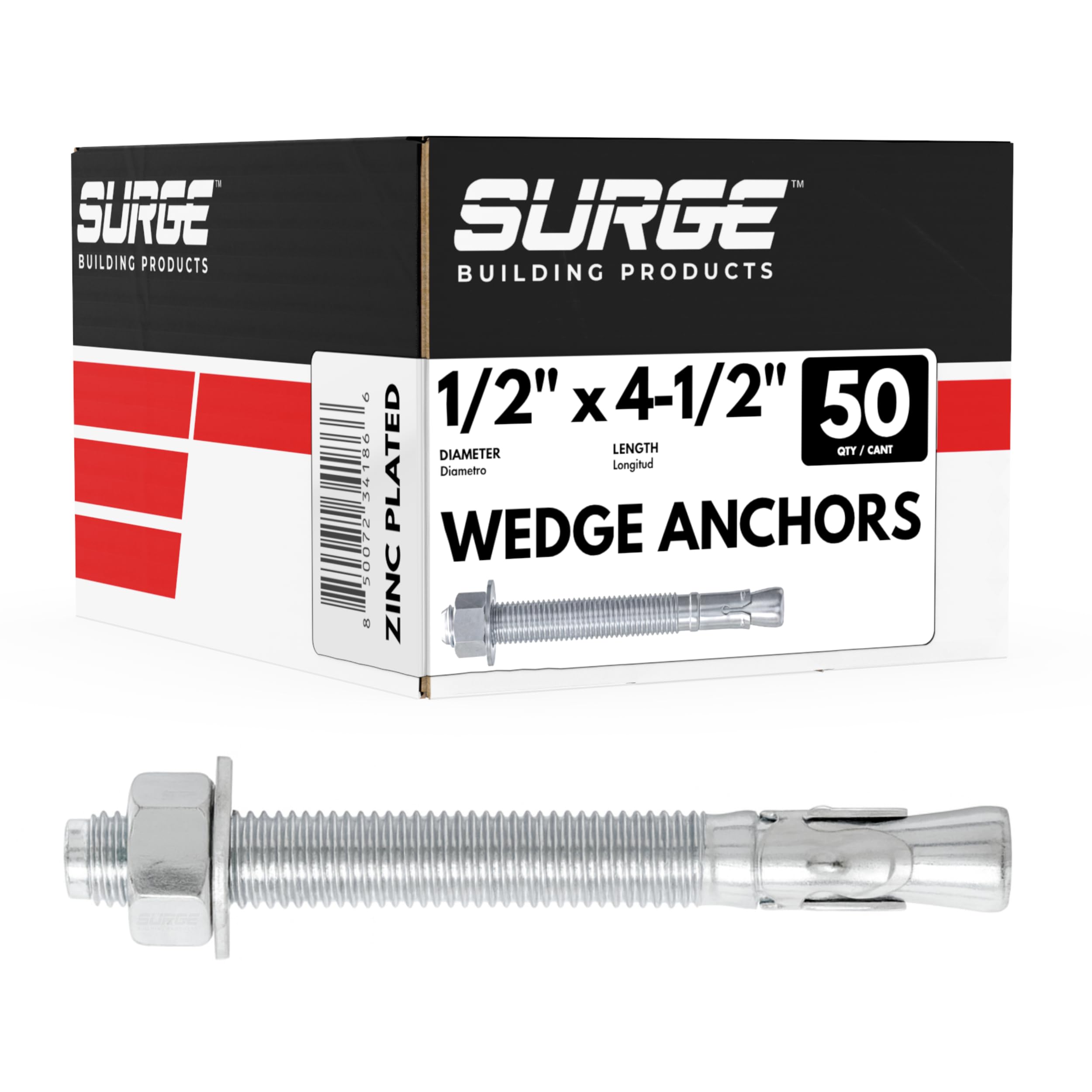 Zinc Wedge Anchors - 50 Pack for Concrete -1