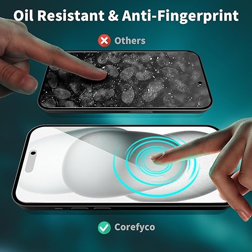 Miniatura 6 de Corefyco Paquete de 2+2 Protector de pantalla de privacidad para iPhone 15 y película para lente de cámara, vidrio templado 9H, anti espía privado,