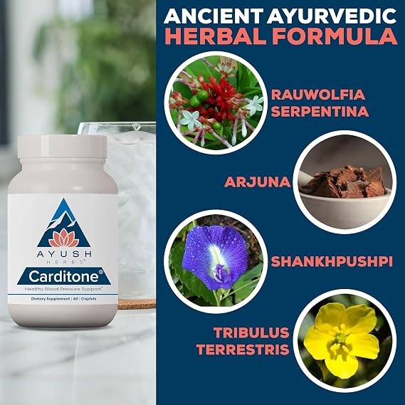 Ayush Herbs Carditone, Holistic Heart Support with Rauwolfia, 60 Servings | Natural Heart Health Supplement for Women & Men, Arjuna, Calcium, and Magnesium