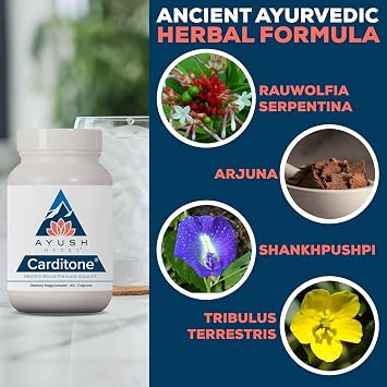 Ayush Herbs Carditone, Holistic Heart Support with Rauwolfia, 60 Servings | Natural Heart Health Supplement for Women & Men, Arjuna, Calcium, and Magnesium