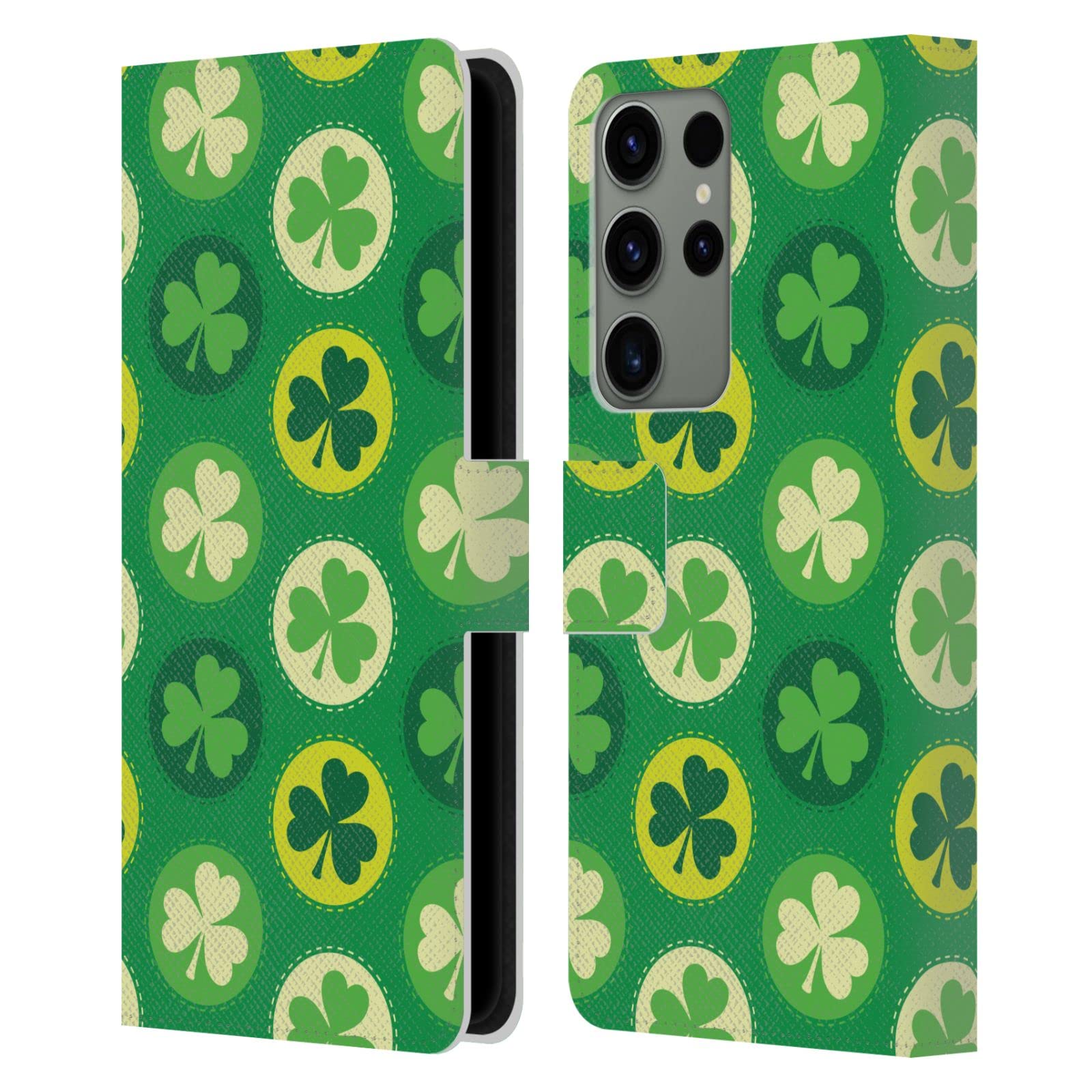Carcasa de cuero tipo libro para Samsung S23 Ultra Head Case Designs con tréboles 7