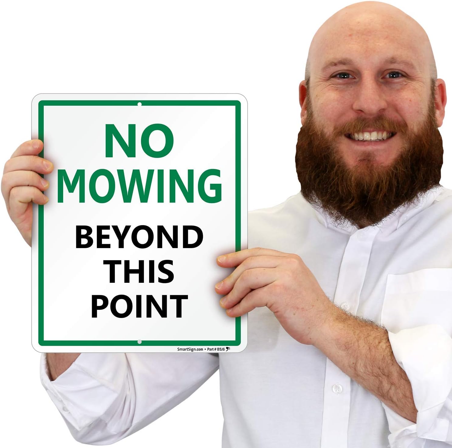 SmartSign "No Mowing Beyond This Point" LawnBoss® Sign | 10" x 12" Aluminum Sign With 3' Stake