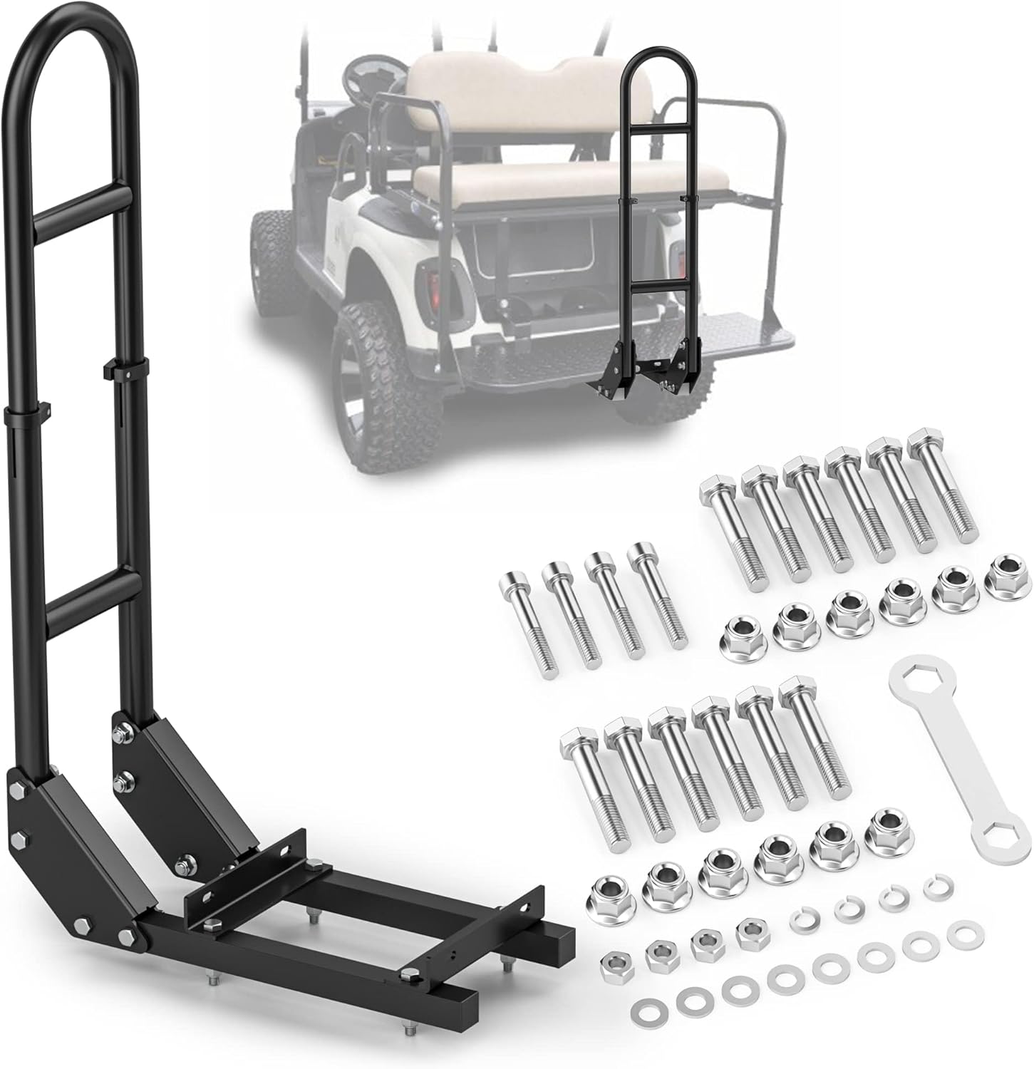 Golf Cart Rear Seat Grab Bar for Yamaha Club Car EZGO, Universal Golf Cart Safety Seat Round Pipe Handle Rail 27"-34" Adjustable Height for TXT DS, Golf Cart Accessories Heavy Duty Thicken Clamps