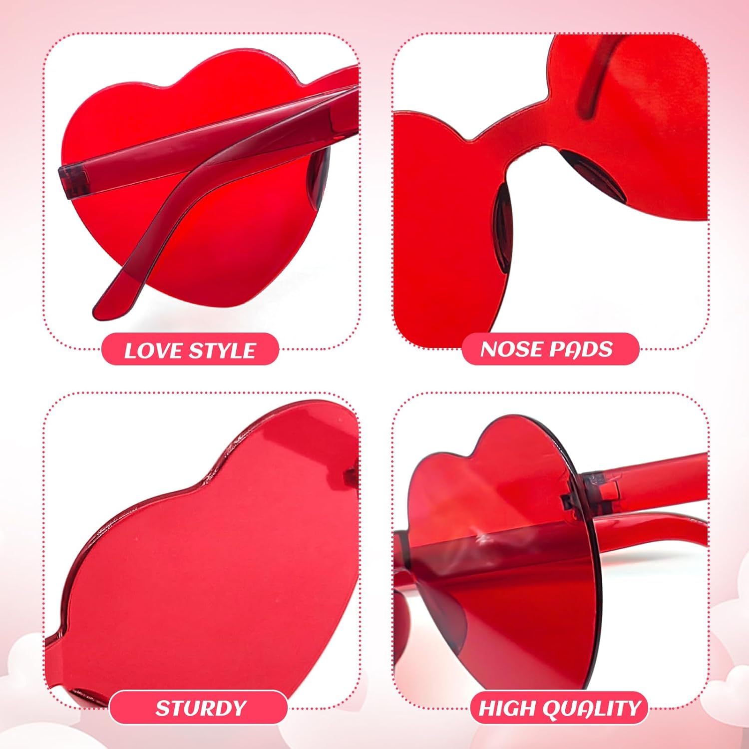 24 Pack Heart Shaped Sunglasses,Valentine's Day Red Glasses,Women Rimless Heart Glasses for Valentine,Prop,Party Favors Bulk Mardi Gras Candy Color Sunglasses - Image 3