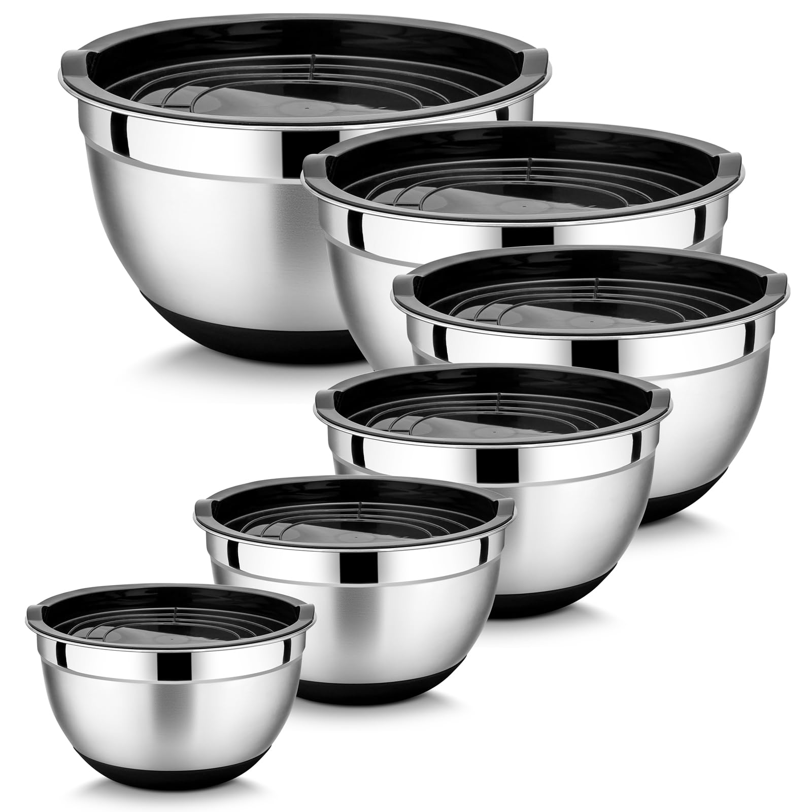 HaWare Mixing Bowl Set of 6, Stainless Steel Salad Bowl for Kitchen Baking Serving, Space-Saving Storage Metal Nesting Bowl