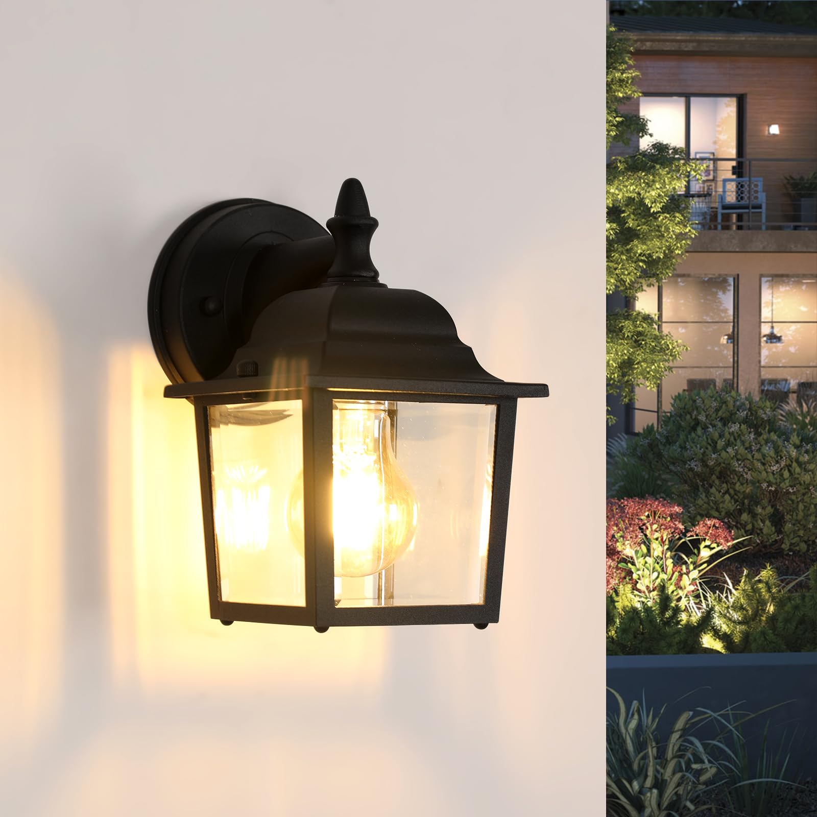 Aplique Pared Exterior E27 Lámpara exterior Vintage Aplique para Exterior Pared Rustico para Balcones, Terrazas, Jardín, Patio, Porche Color Negro, Max 60W