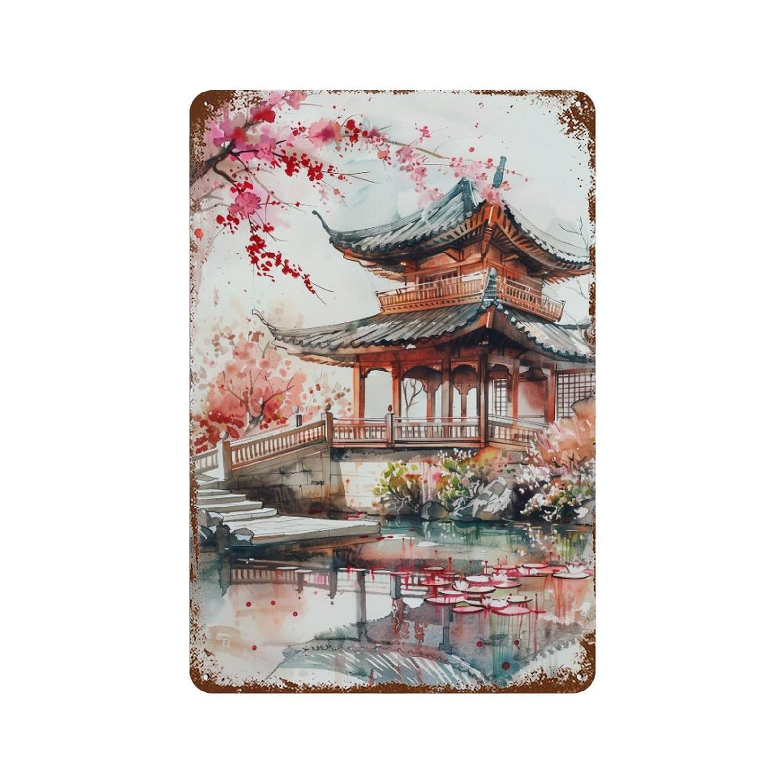 HDURYEYRYY Garden Pond Teahouse 02 Wall Retro Iron Vintage Art Metal Tin Sign Poster Modern Home Cofffee Club Art Bar Shop Decor Style 30x20cm
