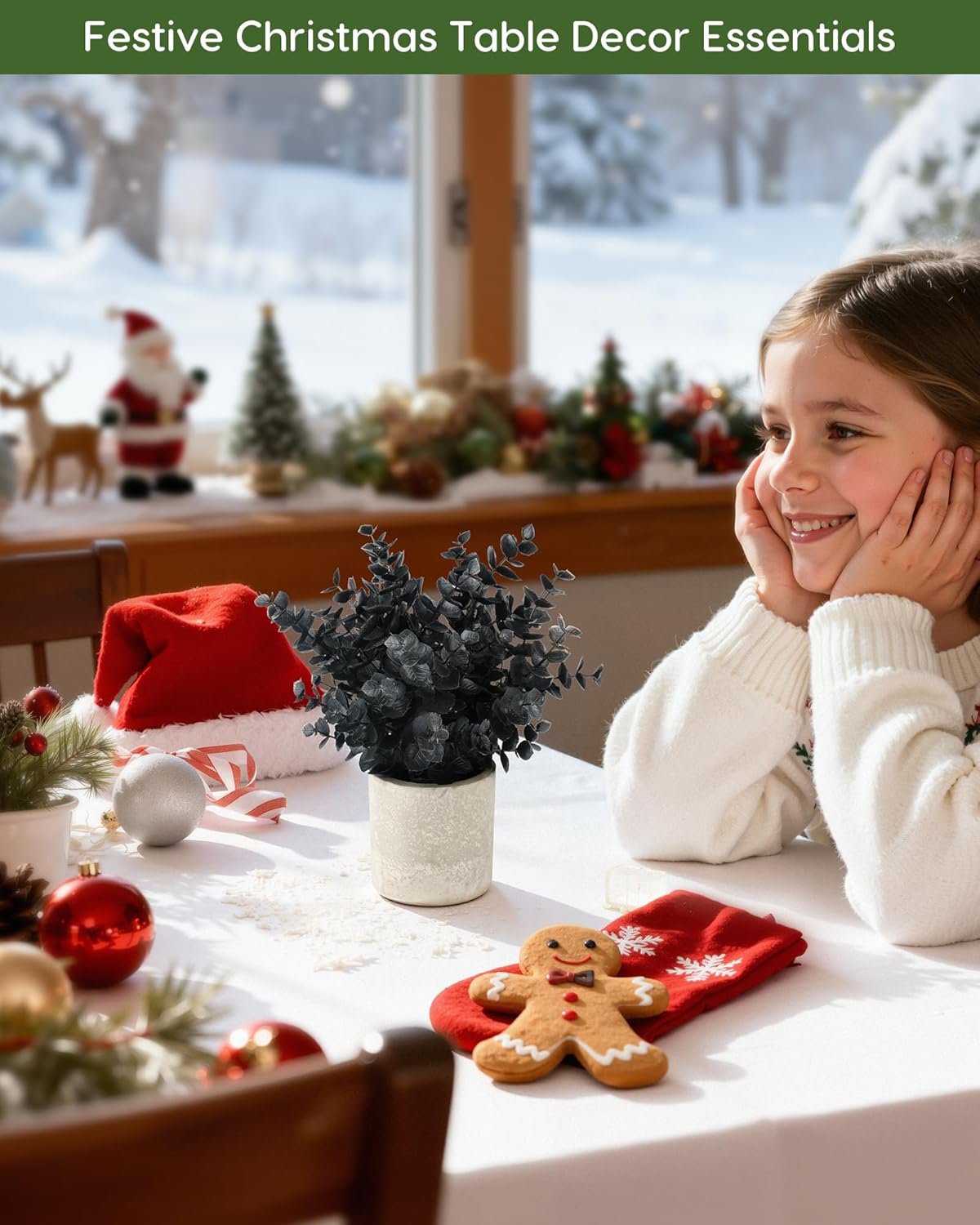 Velener 1 PCS Small Fake Eucalyptus Plant Artificial Potted Plants Indoor for Christmas Decor Indoor Realistic Faux Plant for Office, Bathroom, Living Room, Desk, Shelf, Home Decor (Black)