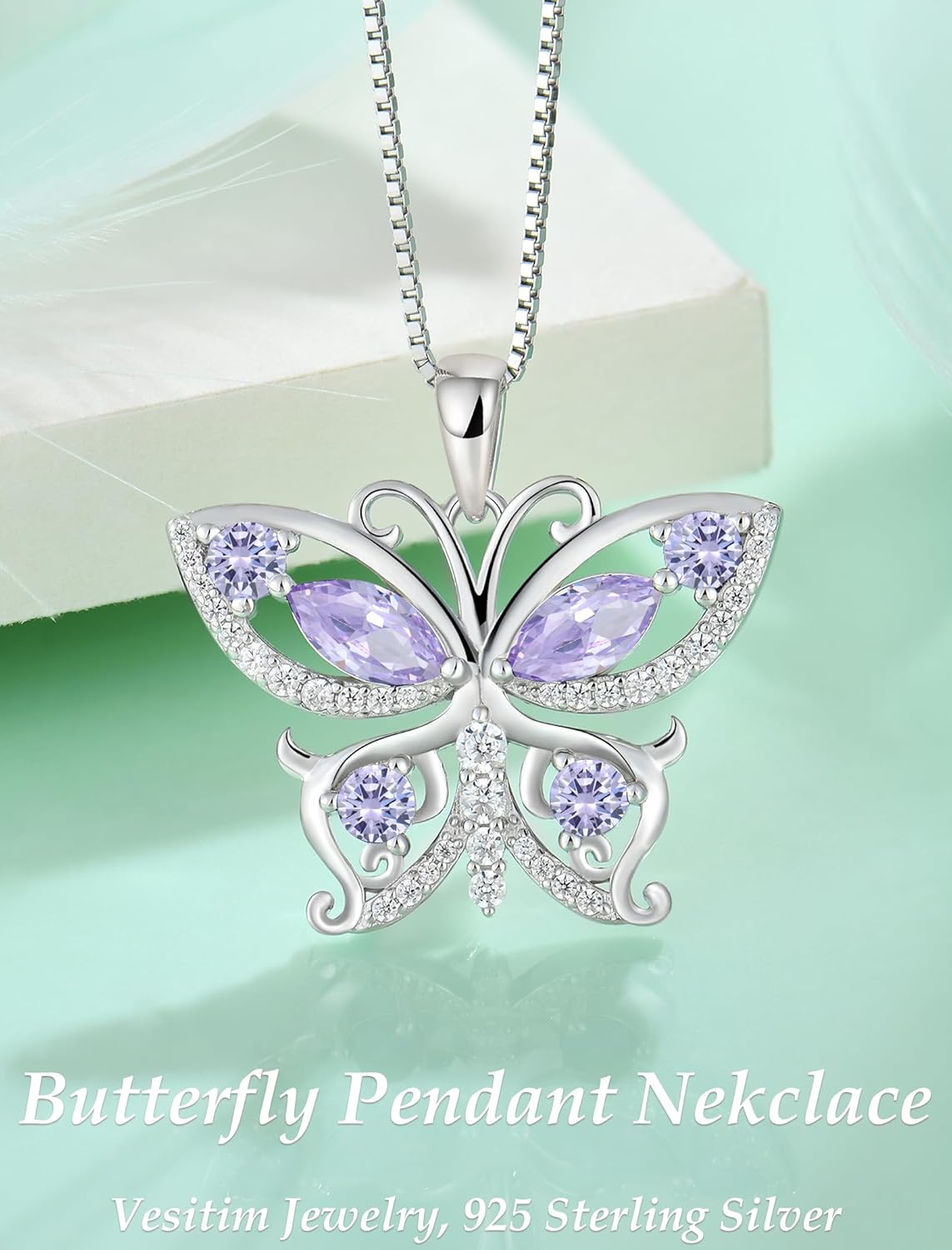 Womens Butterfly Necklace Sterling Silver Butterfly Jewelry Birthstone Pendant Necklace - Image 4