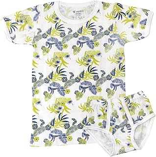 طقم من القطن من بابيون، مكون من قطعتين تتضمن فانلة نصف كم وشورت، طقم طبقة أساسية بطباعة أشكال