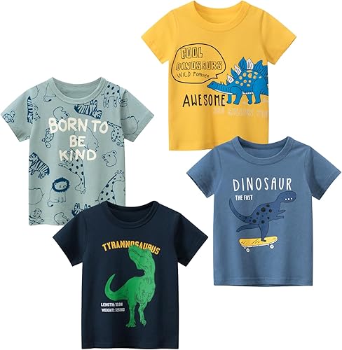Camisetas de manga corta para niños pequeños, camisetas y camisas gráficas para niños de 2 a 7 años, paquete de 4 unidades
