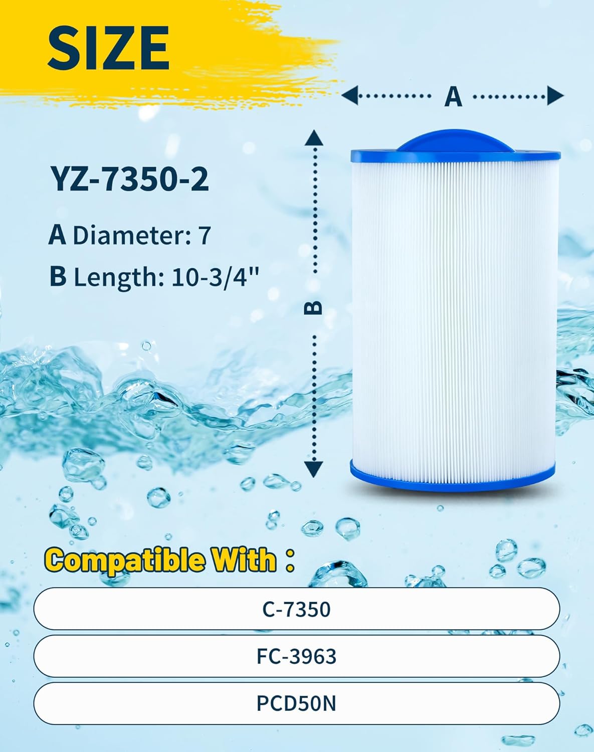 7350 Spa Filter Cartridge Replaces for C-7350, Caldera 50, Filbur FC-3963, PCD50N, 1019401, 73532, 50 sq.ft hot tub Filter,2 Pack