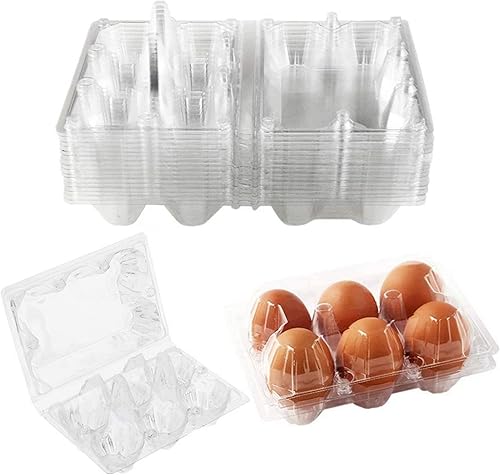 Paquete de 25 cajas de plástico transparente para huevos, 6 rejillas, bandejas de huevos de plástico para almacenamiento en el refrigerador,