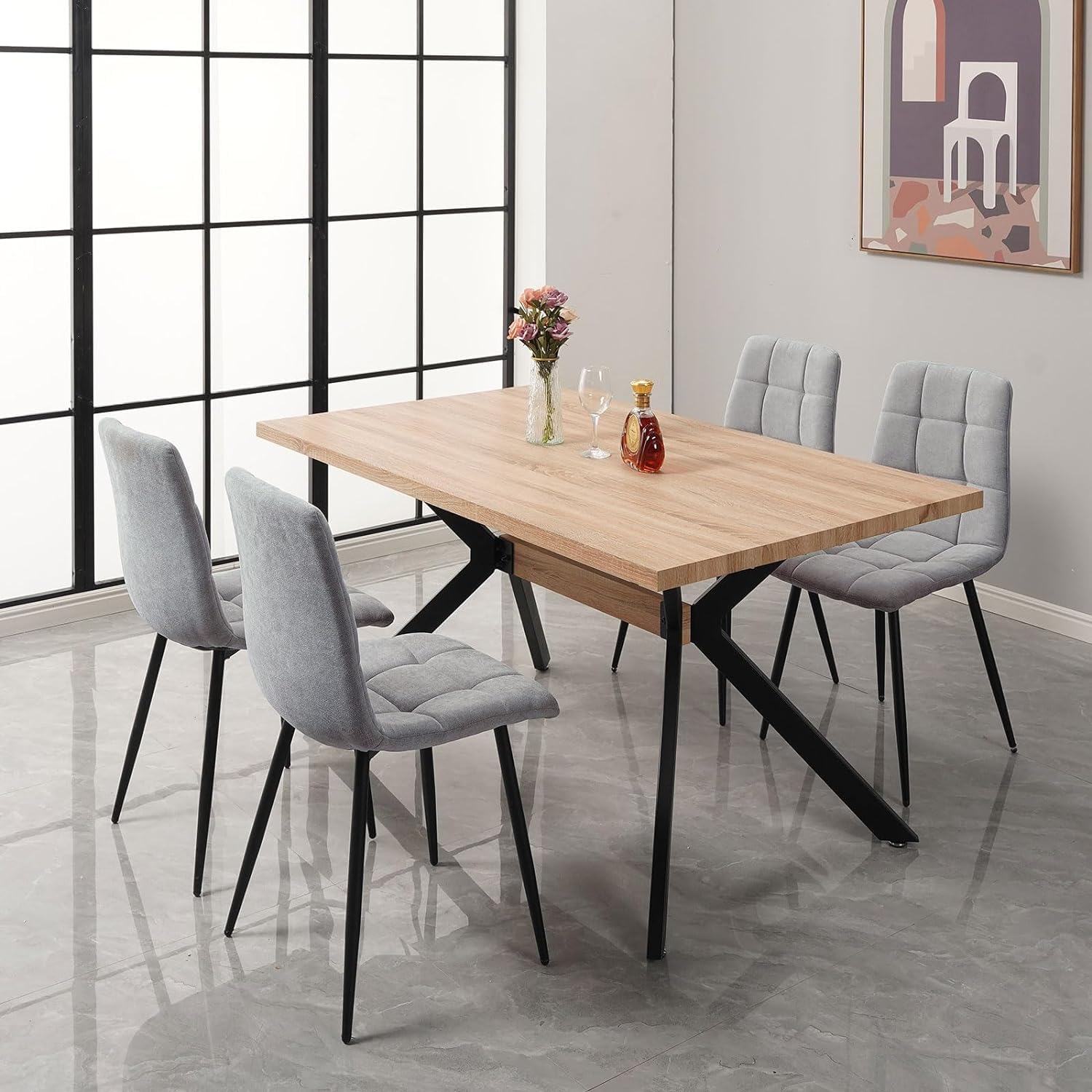 JIJIAN Set 6 Sedie da Pranzo, Sedie da Cucina in Lino, Grigio | Gambe in Metallo, Stile Moderno, Portata Fino a 120 kg, Sedie Imbottite per Sala da Pranzo, Soggiorno e Cucina