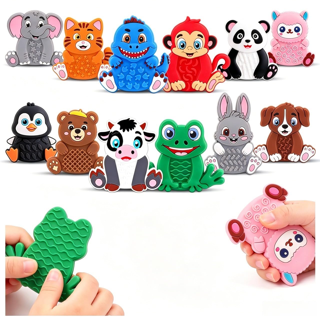 Bambebe 12 Pack Animal Texture Sensory Toys, Silicone Quiet Fidget Toys for Autism ADHD, Portable Travel Toys for Airplane Car Road Trip, Calming Stress Relief Gifts for Kids Toddlers Classroom