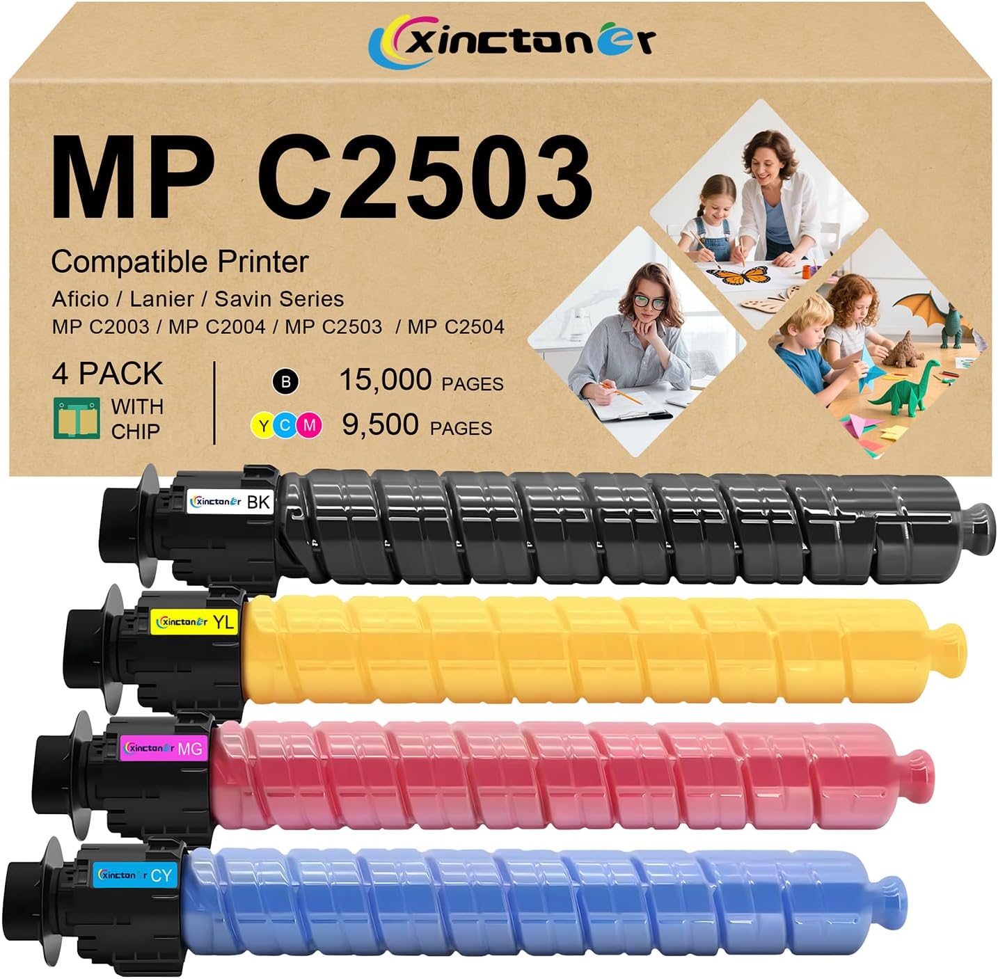 MP C2003 2503 Toner Cartridge High Yield C2004 C2504 Toner Replacement for Ricoh 841918 841921 841920 841919 Use with Lanier Savin MP C2503 C2003 C2004 C2504 Printer (4 Pack, BK/C/M/Y)
