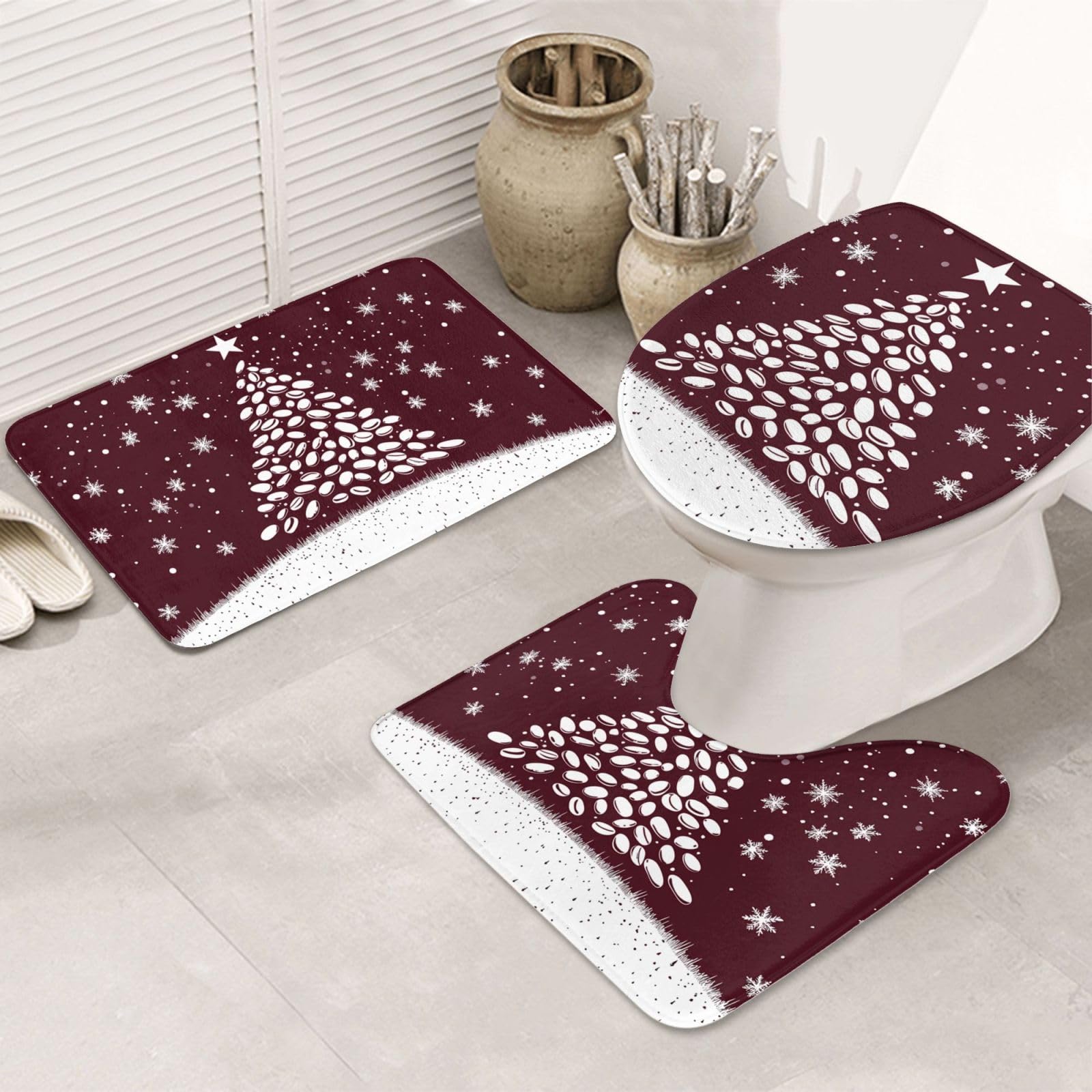 Alfombrilla de baño antideslizante lavable a máquina con juego de 3 piezas de Navidad