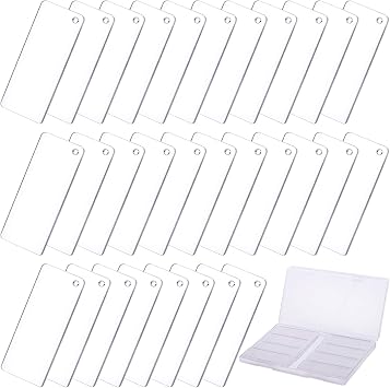 Duufin 30 Pcs Rectangle Acrylic Blanks for Keychain Ornaments DIY and Craft | 3 x 7cm Clear Acrylic Blanks with Pre-pouched Hole, Come with a Plastic Storage Box
