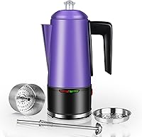 Vista 1 de HOMOKUS Percolador de café eléctrico de 12 tazas Percolator Cafetera de acero inoxidable con perilla transparente, mango de tacto frío, función