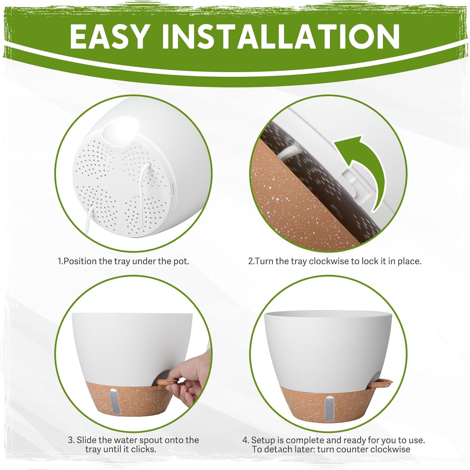 Self-Watering Pots for Indoor Plants with Visible Water Window,5/6/6.5/8/10 Inch Outdoor Flower Pots with Drainage Holes & Reservoir for Patio, Home Decor (White)