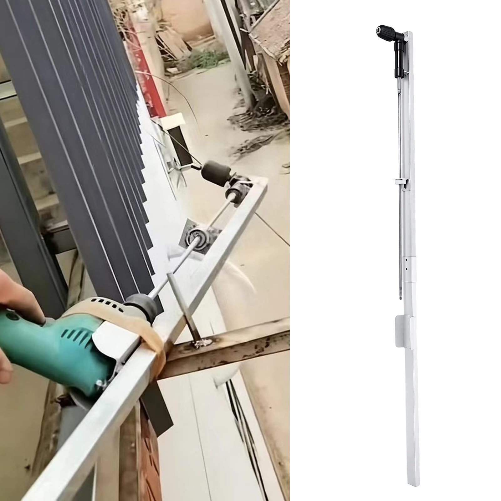 Fafeicy Uchwyt Wiertarski Kątowy 0,8–10 Mm, Adapter ze Stali Nierdzewnej 90 Stopni z Drążkiem Przedłużającym
