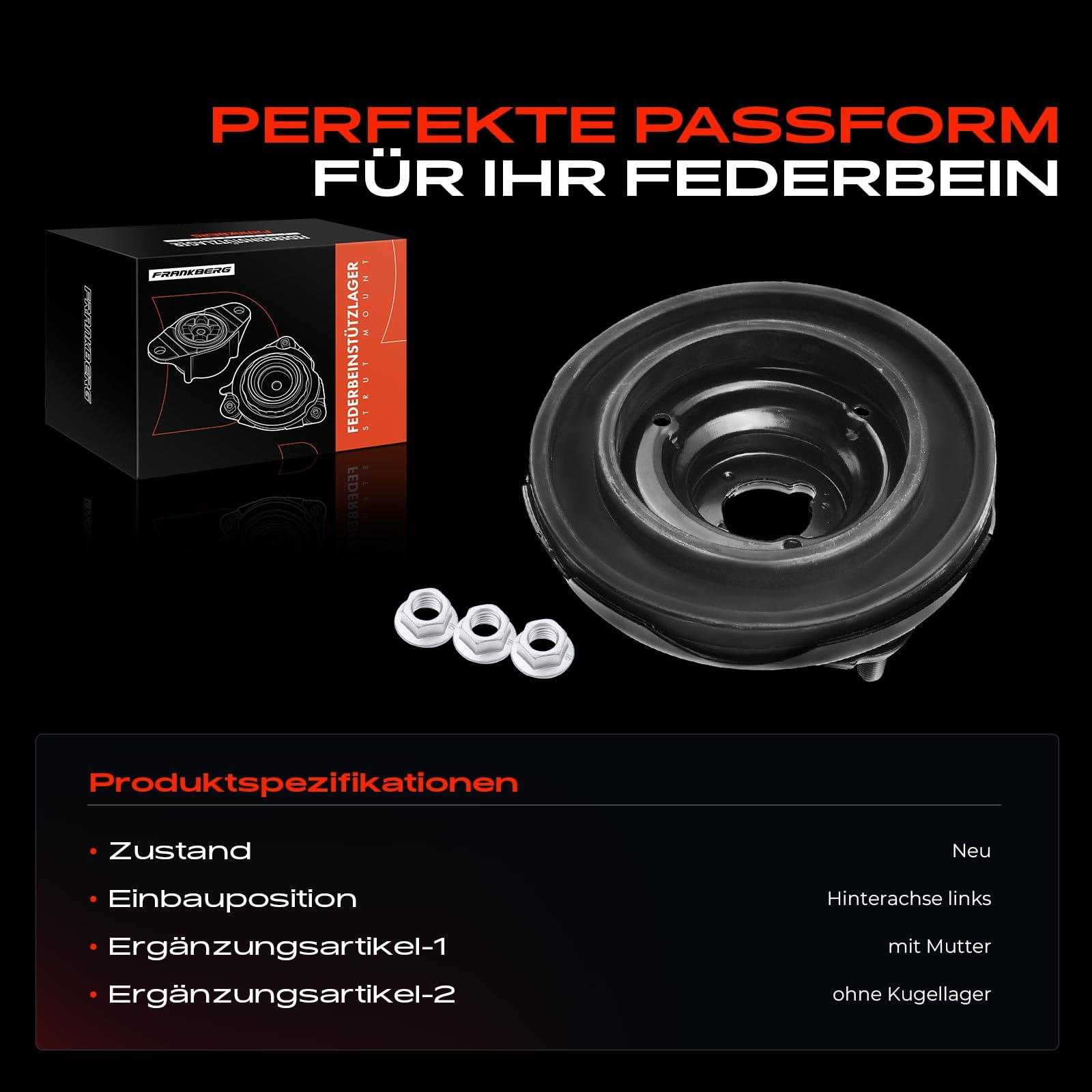 Frankberg Federbeinstützlager Hinterachse Links Kompatibel mit X-Trail T30 2.0L SUV 2001-2013 Replace# 552658H50A