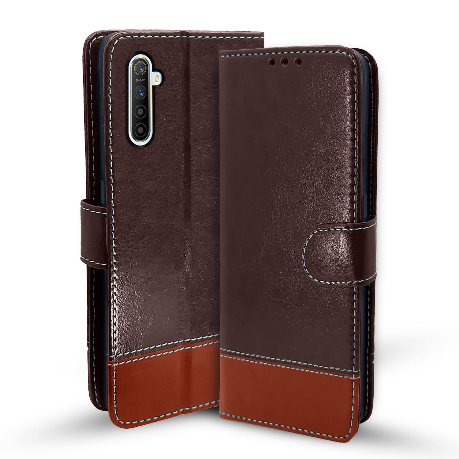 Pikkme Realme XT / X2 Flip Cover | Dual-Tone PU Leather Finish | Wallet Style & Stand | Magnetic Flip Case for Realme XT / X2 (Coffee & Brown) (B0B9NMR991) Amazon Price History, Amazon Price Tracker